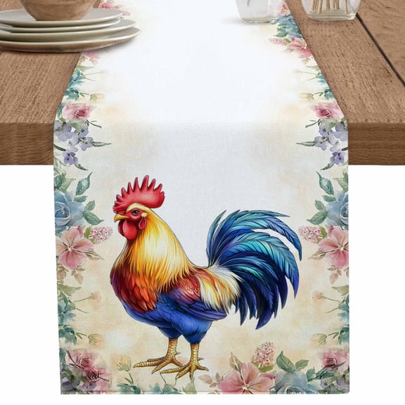 nqOlkjepod Farmhouse Chicken Table Runner 72 Inches Long Farmhouse Dress Scarves, Watercolor Flowers Floral Farmhouse Dining Tablerunner for Coffee Table/Kitchen Island/Party Décor, 14" x 72"