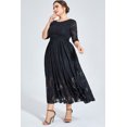thumbnail image 3 of Vestido elegante de talla grande para mujer, vestido largo informal de malla negra flocado, cinturón Jacquard, doble dobladillo, invitados de boda, Media manga, otoño, 3 of 6