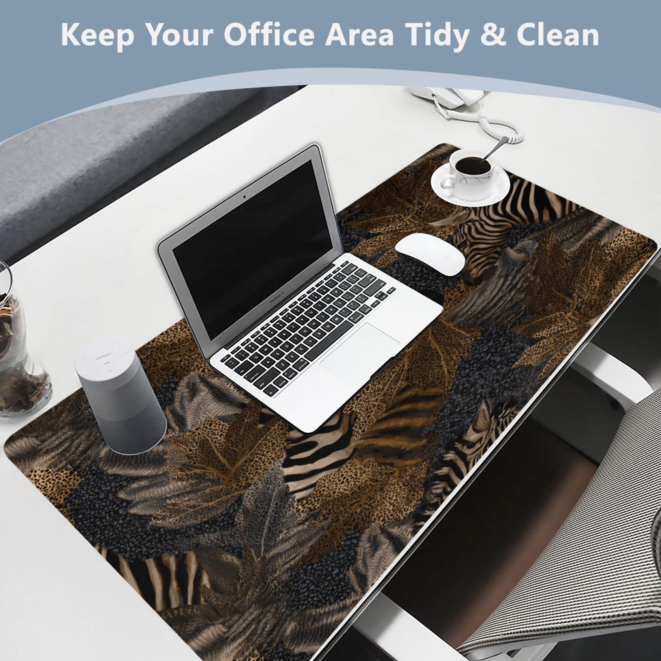 Leather Keyboard and Mouse Desk Mat Office Desk Accessories Protective Office Desk Decor Desk Pad Mat for Gaming, Work from Home, Office Zebra Print 16.5" x 35.4"