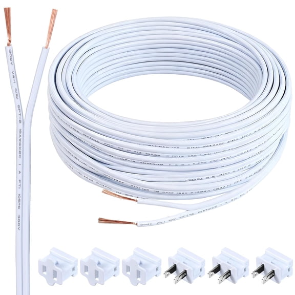 55FT SPT-2 18/2 Christmas Electrical Wire with 6PCS Vampire Plugs,18 Gauge 2 Conductor Electrical Wire,Low Voltage Landscape Lighting Wires,18 AWG Extension Cable for Christmas Holiday Outdoor Light