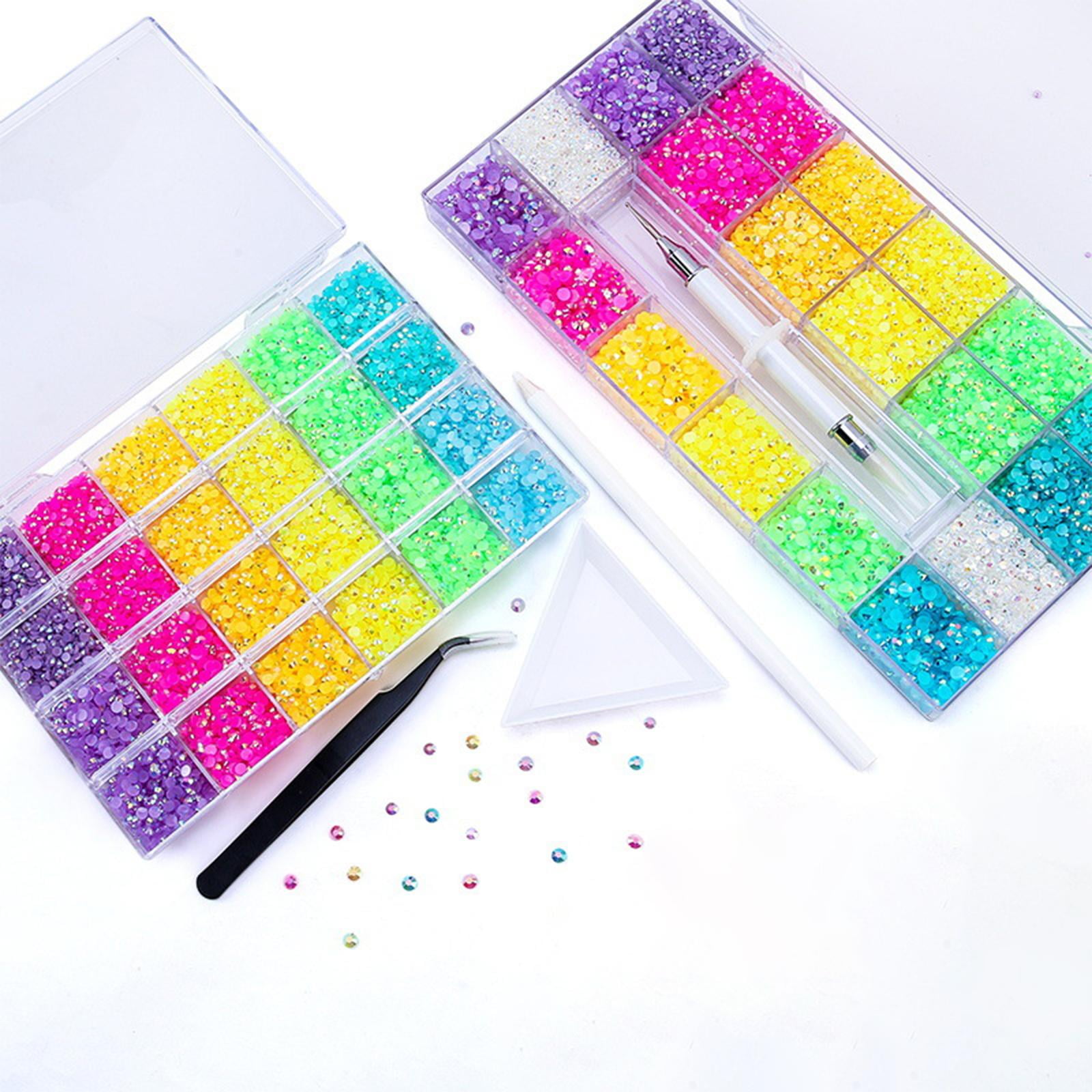 GUOOL 5000Pcs Nail Beads Embellishments Decoration Flatback Mixed Color with Pen Nail Art for Costume, Clothes, Face Arts, Crafting, Shoes 20 Grids 25cmx10cm