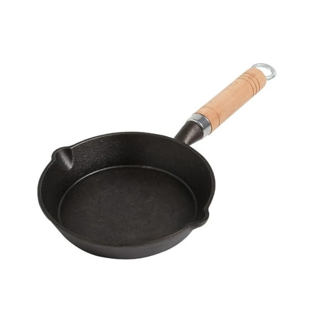 

Mini Cast Iron Skillet Pan Nonstick Egg Frying Pan Cookware Wooden Handle with Better Heat Retention and Distribution for Camping Cooking 16x3.5cm