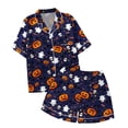 thumbnail image 7 of MVRLSH Womens Pajama Sets for Women 2 Piece Halloween Pumpkin Print Button Short Sleeve Shirt And Short Plus Size Cute wear Soft Sleepwear Lounge Set Blue - L, 7 of 7