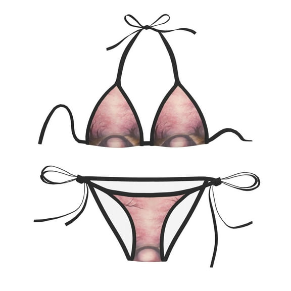 Women Two Piece Swimsuit Sexy Swimwear Halter String Triangle Bikini Sets - Cherry Blossom