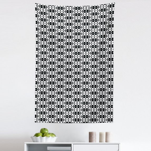Abstract Tapestry, Monochrome Stripes Oval Shapes Geometric Illustration Minimalist Modern Art, Fabric Wall Hanging Decor for Bedroom Living Room Dorm, 5 Sizes, Black and White, by Ambesonne