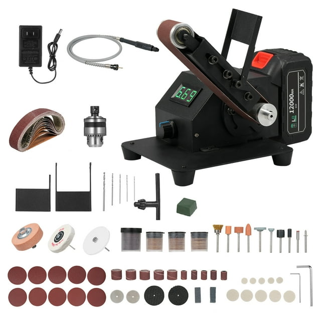350W Cordless Variable Speed Belt Sander Kit with 2400mAh Battery - Deluxe Model, Available in Black, US Plug, Includes Charger and Comprehensive Accessory Set