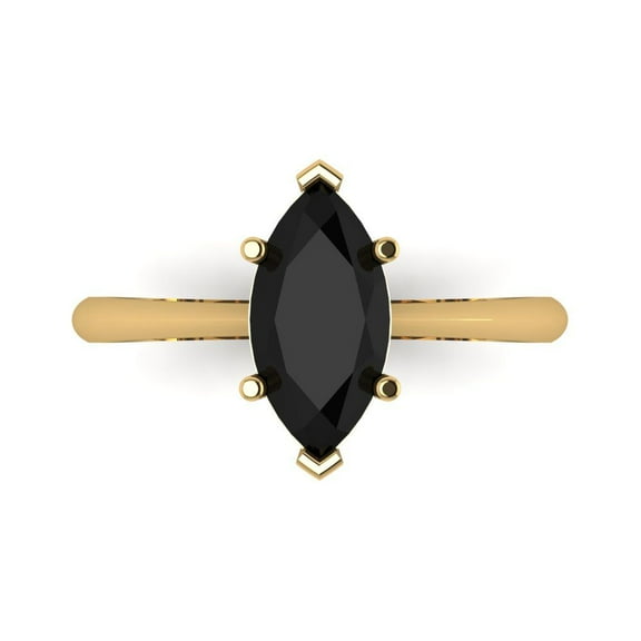 1.5 ctw Solitaire Anniversary Ring for Women | Marquise Cut Natural Onyx | Hyperallergenic Solid 18K Yellow Gold