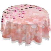 SKYSONIC 60" Spring Flower Round Tablecloth Cherry Blossom Table Cloth Cover Mat Washable Polyester Home Decorative for Dining Wedding Holiday Party