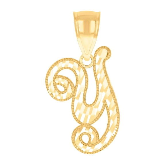 10k Yellow Gold Unisex Letter Name Personalized Monogram Initial Y Script Alphabet Charm Pendant Necklace 24.4x12.2mm Wi