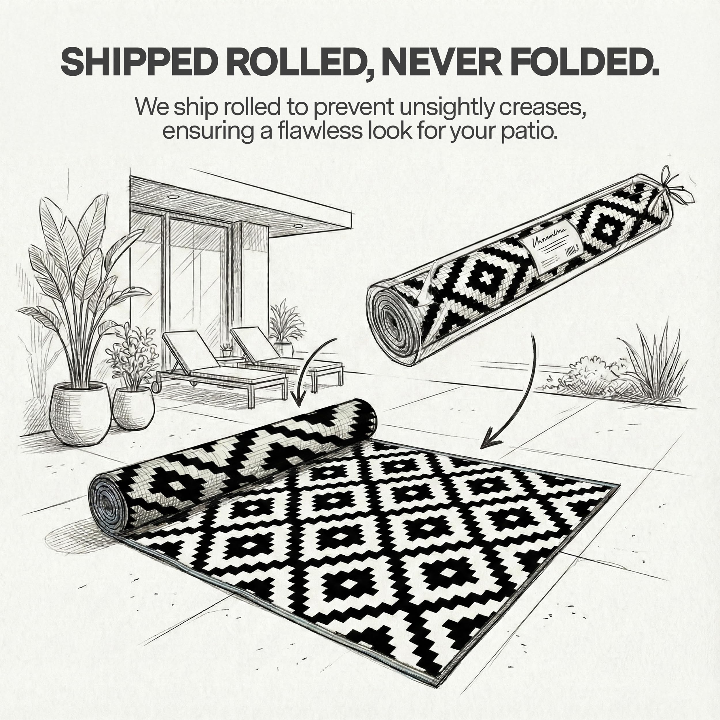 FH Home Outdoor Rug - Reversible - Indoor Use, Kids Room, Mudroom - Stain Resistant, Easy to Clean Weather Resistant Floor Mats - Aztec - Black/White (3 ft x 5 ft)