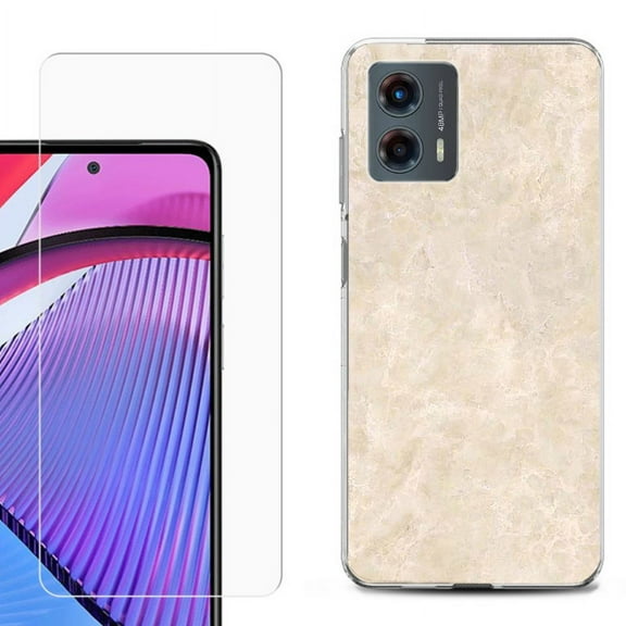 OneToughShield ® Compatible with Motorola Moto G 5G 2023, Shockproof Phone Case, with Tempered Glass Screen Protector - Marble / Latte