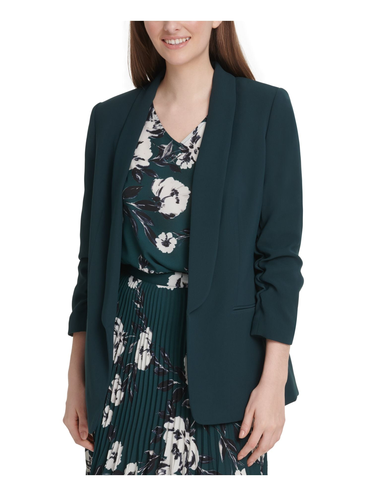 DKNY Womens Green Open Front Blazer 