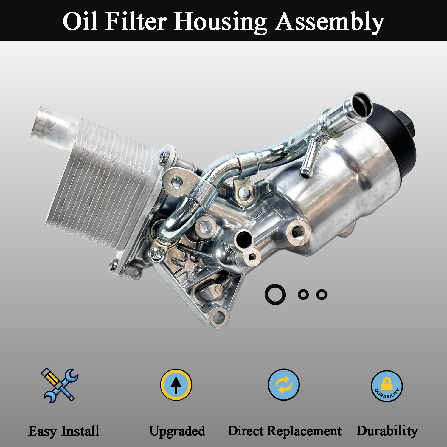 Aluminum Engine Oil Cooler Filter Housing Assembly Compatible with 2011-2021 Chevy Cruze Sonic Trax Buick Encore 1.4L Turbo Replaces 55566784 918-428 55565388 with Gasket, Filter Insert, Cap