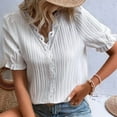 thumbnail image 3 of Women'S Elegant Lace V Neck Short Sleeve Solid Tops Shirt Blouse White M, 3 of 6