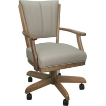 Leather Classic Caster Solid Wood Dining Chair - Tan on Cashew