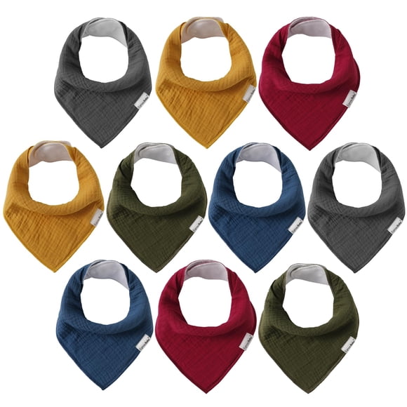 Set de 10 Baberos Bandana de Muselina para Bebé Egmao de Algodón Suave