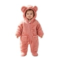 thumbnail image 5 of kids Bear‑Ear Hooded Fleece Footed Onesie Full‑Zip Warm Daily Wear Jumpsuit Pink 6-12 Months, 5 of 9