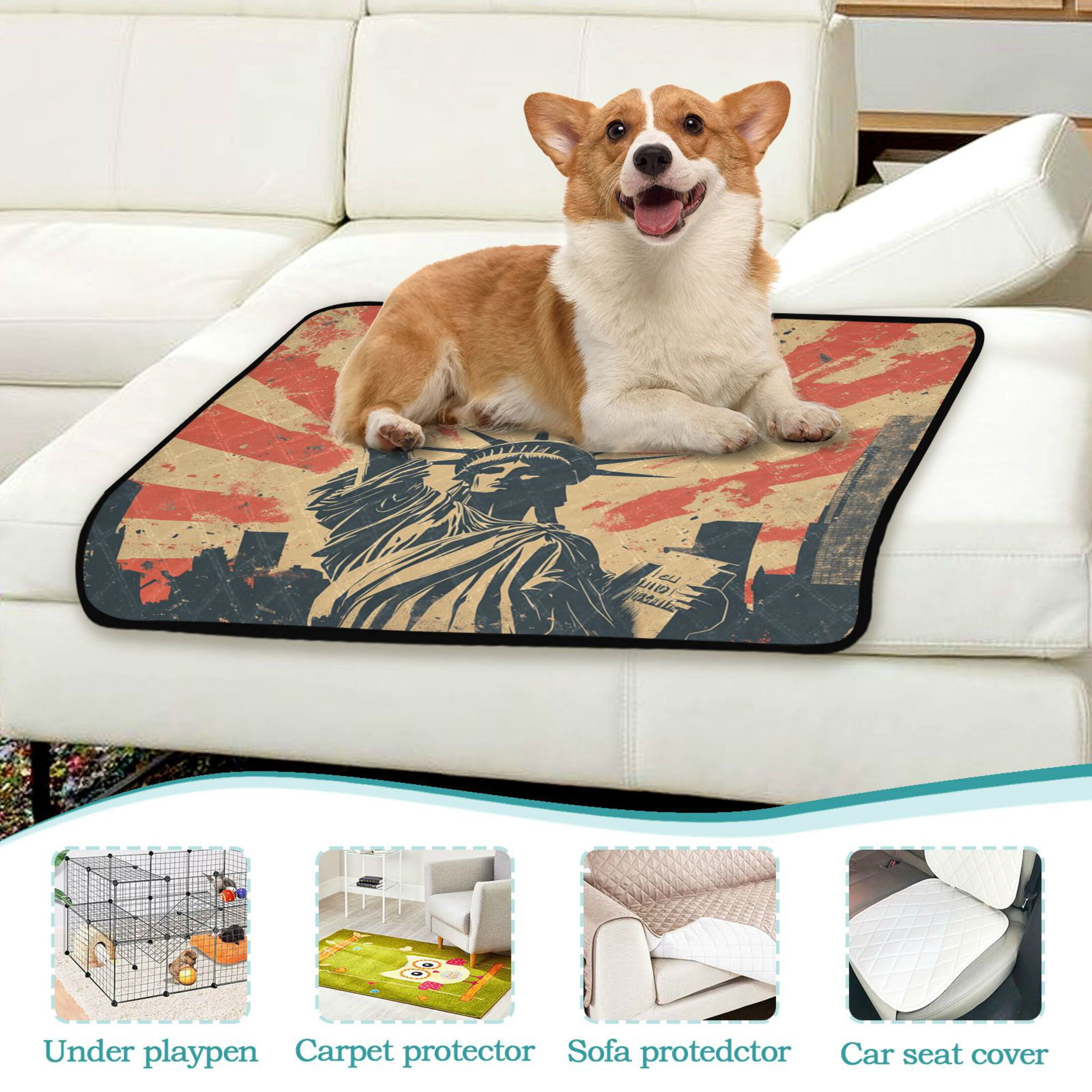Qxltty Statue Of Liberty Cat litter Pads Pet Set of 3 Diaper Mats Center Anti-leakage Layer Absorbent Soft and Comfortable