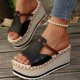 thumbnail image 5 of Sandalias de Cuña de las Mujeres Casuales Open Toe Mule T Correa, Zapatos Negros de las Mujeres Más Tamaño Tejido Tacón Primavera Verano, 5 of 9