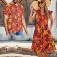 thumbnail image 2 of Uorisanigo Maple Leaf Matching Couple Outfits Thanksgiving Husban and Wife Clothing Comfort Men's Short Sleeve Shirt Workwear and Womens Midi Dress Elegant Party Dresses Size M, 2 of 7