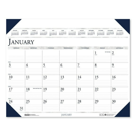 House of Doolittle 180 24 in. x 19 in. 12-Month (Jan to Dec) 2026 Executive Monthly Desk Pad Calendar - White/Blue Sheets/Blue Corners