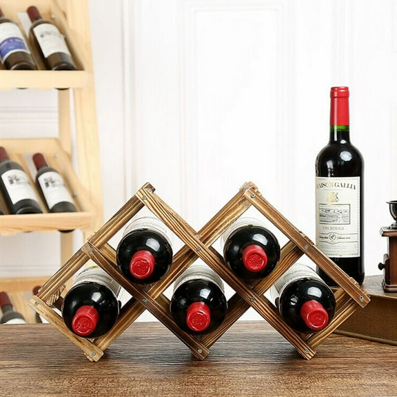 UNOMOR Foldable Wooden Wine Rack Holder For Bottles Carbonized Color Hard Wine Bottle Holder For Home Bar Club Decor