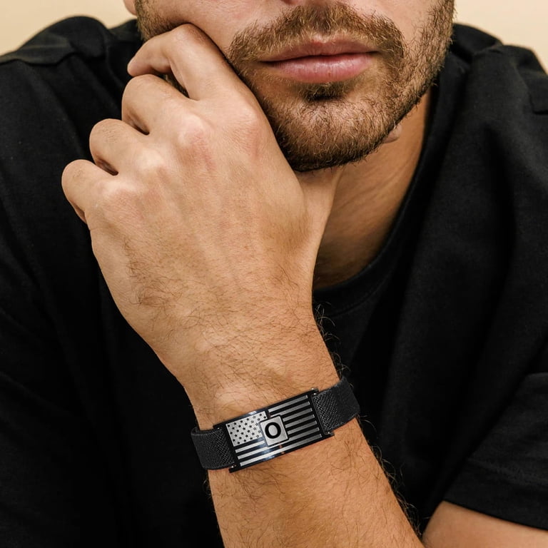 Bracelet Initial Drapeau Américain Pour Hommes Et Garçons – Neuf – Personnalisable
