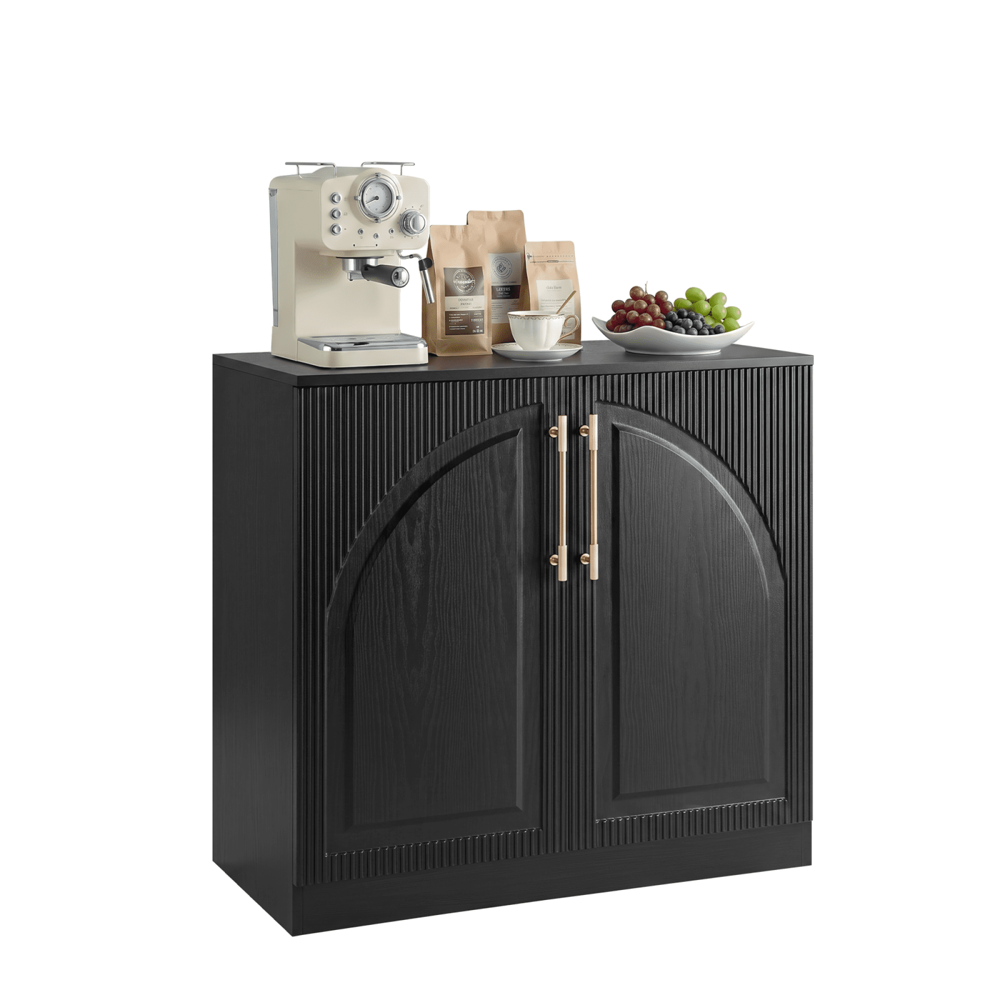 HOQBN 31.5" Modern Fluted Buffet Cabinet with Storage, Arc Sideboard Credenza, Coffee Bar Console Table for Kitchen, Dining and Living Room