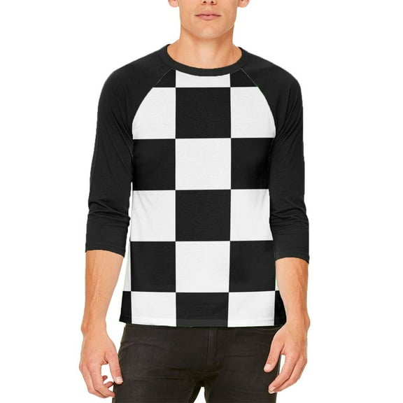 Finish Line Checkered Flag Mens Raglan T Shirt White-Black LG