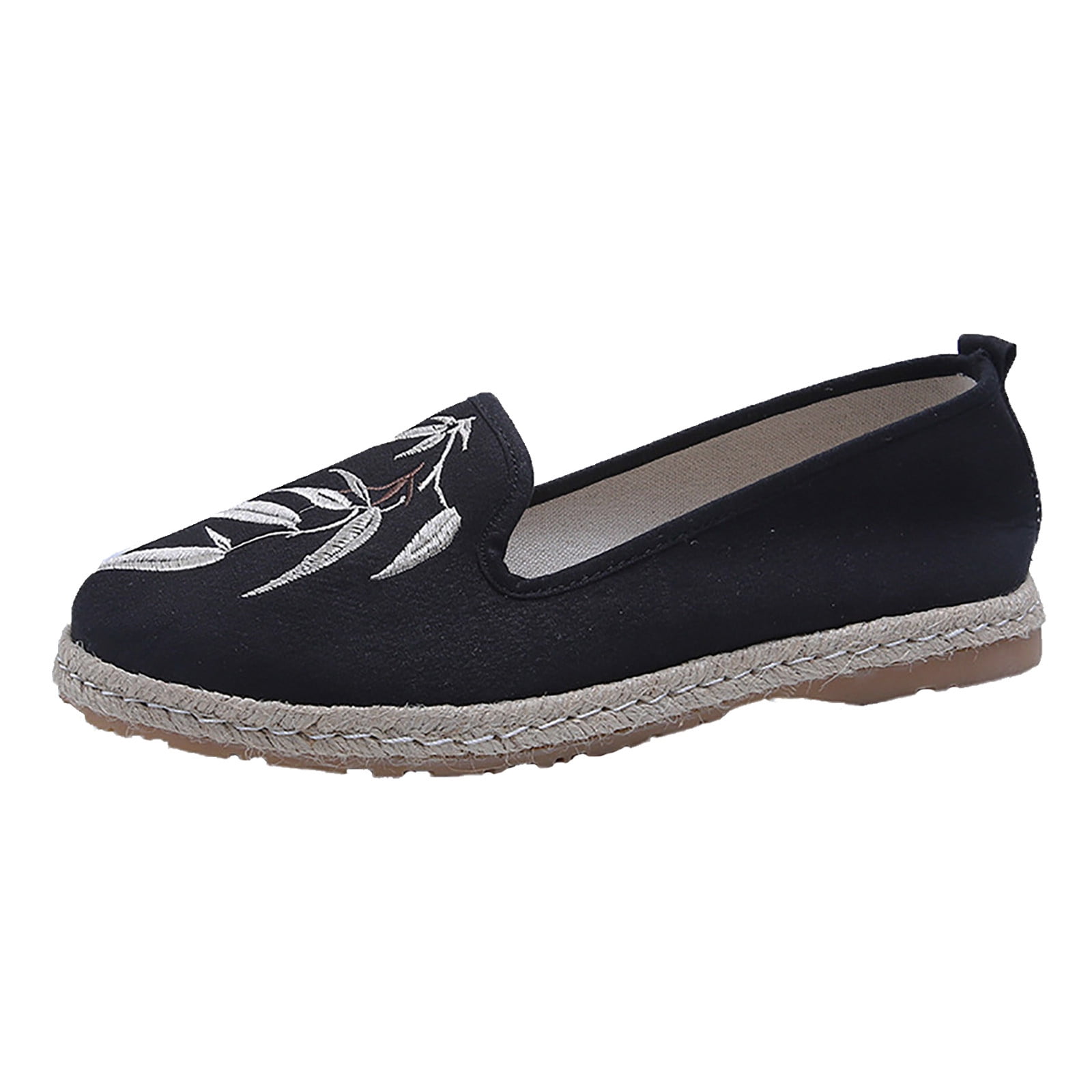 Fashionable Soft-sole Embroidered Round Toe Slip-on Flat Espadrille Shoes  For Spring And Autumn