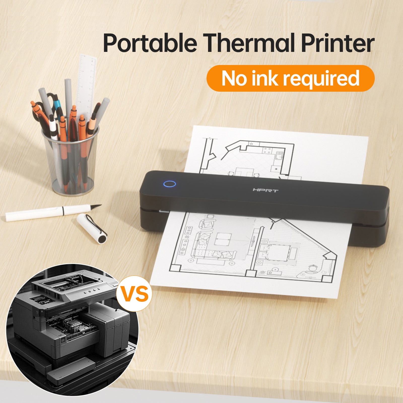 HPRT MT610Pro 300DPI Wireless Portable Thermal Printer Bundle, Inkless Bluetooth Printer with Carrying Case & 200 Sheets Letter Paper, Supports 8.5" x 11", for Home, Office & Travel