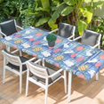 thumbnail image 2 of Easter Bunny Eggs Table Cloths for 8 Foot Rectangle Tables, Spring Leaves Daisy Flowers Blue Plaid Patio Waterproof Elastic Fitted Tablecloths, Washable Rectangular Table Cover for Camping, 2 of 8