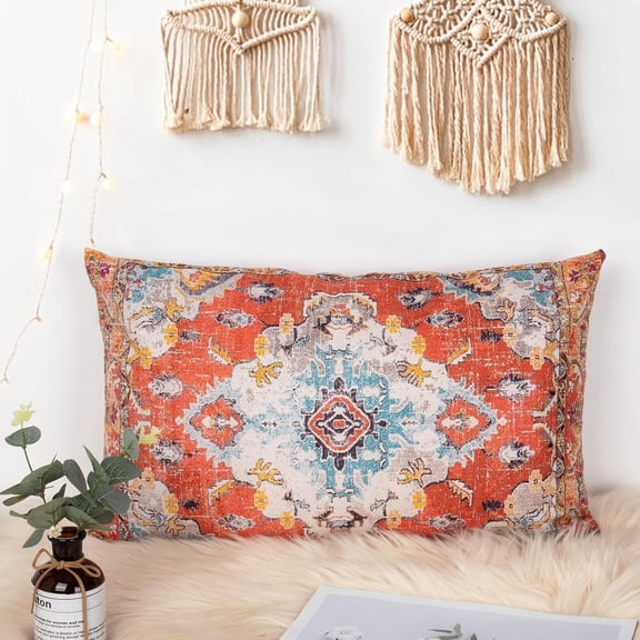 Boho Throw Pillow Covers 12x20 inch Monaco Rug Persian Carpet Double Sided Pattern Cotton Soft Pillow Case Cushion Cover Pillowcase for Couch Sofa Bed Decorative (Orange)