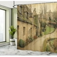 thumbnail image 3 of European Shower Curtain, British Town with Stone Houses Retro England Countryside Buildings Image Print, Cloth Fabric Bathroom Decor Set with Hooks, 70" Long, Grey Green by Ambesonne, 3 of 4