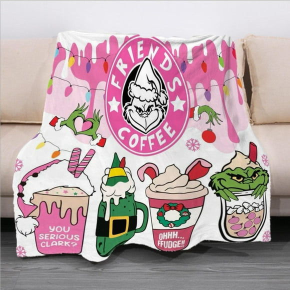 Mashaouyo Clearance Merry Christmas Blanket Grinchmas Blankets Warm Bed Throw Grin Ch Blanket for Sofa Chair Bed Living Room Funny Stitching Winter Companion Blessing (70x100cm )