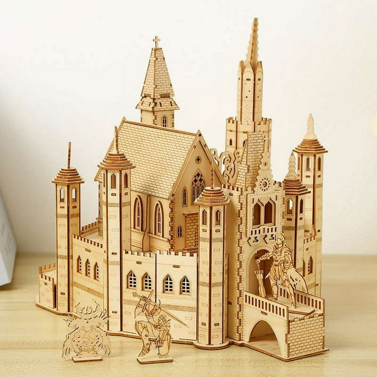Annecy Castle 3D Wooden Model Kit – Mechanical Rotating Castle With LED Lights, 450-Piece DIY Build