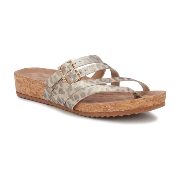 Walking Cradles Wc Penelope Women Thong Sandal In Metallic Leopard Leather