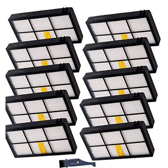 10 filtros HEPA de repuesto para iRobot Roomba, compatibles con aspiradoras robóticas Roomba de las series 800 y 900 (980, 960, 880, 860, 870 y 890) con cepillo de limpieza incluido.