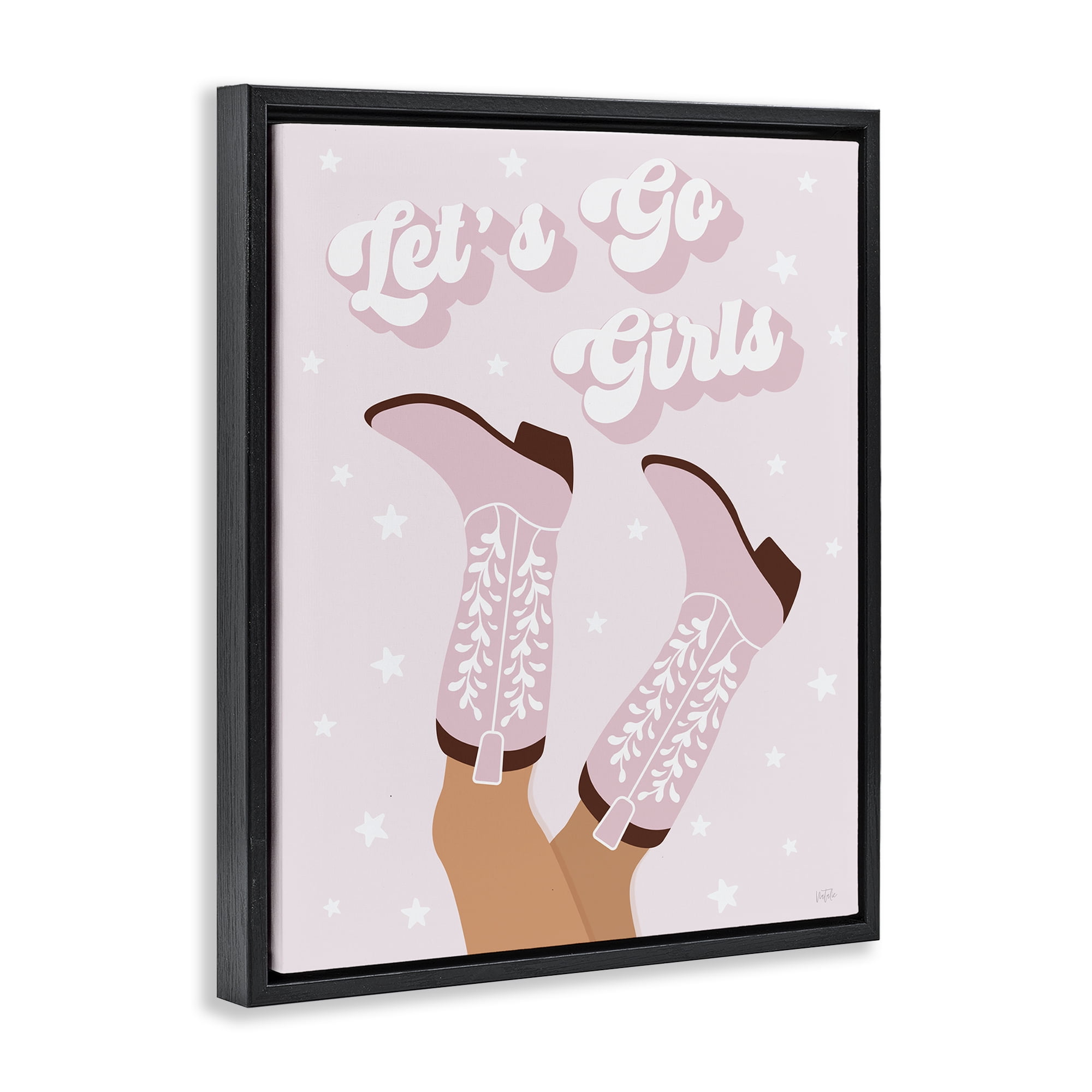 Stupell Industries Let's Go Pastel Cowgirls Fashion Painting Black Floater Framed Canvas Art Print Wall Art, 17 x 21