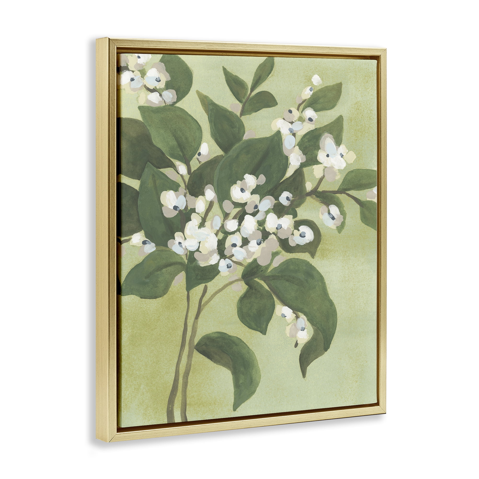 Stupell Industries Verdant Branch Blossoms Gold Framed Floater Canvas Wall Art, design by June Erica Vess