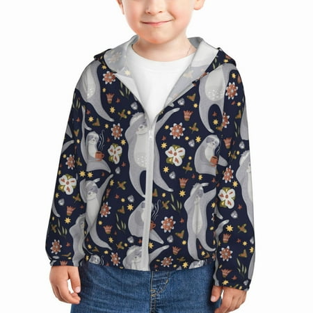 

Ocsxa Sloths Dancing Print Kids Active Zipper Sun Protection Jacket Boys Girls Hooded Cooling Shirt-18 Months