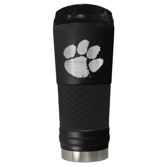Clemson Tigers 24 ounce vacuum insulated stainless steel tumbler in black powder coat and laser etched team logo