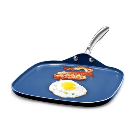 Granite Stone Blue Square Nonstick Griddle Pan with Ultra Durable Mineral and Diamond Triple Coated Surface, Stay Cool Stainless-Steel Handle, Oven & Dishwasher Safe, 100% PFOA Free