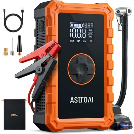 S8 Air Jump Starter with Air Compressor, 3000A Peak Car Battery Jump Starter Portable (9.0 Gas/6.5L Diesel) with 150PSI Cordless Auto-Shutoff Tire Inflator, 12V Battery Charger Booster(Orange)