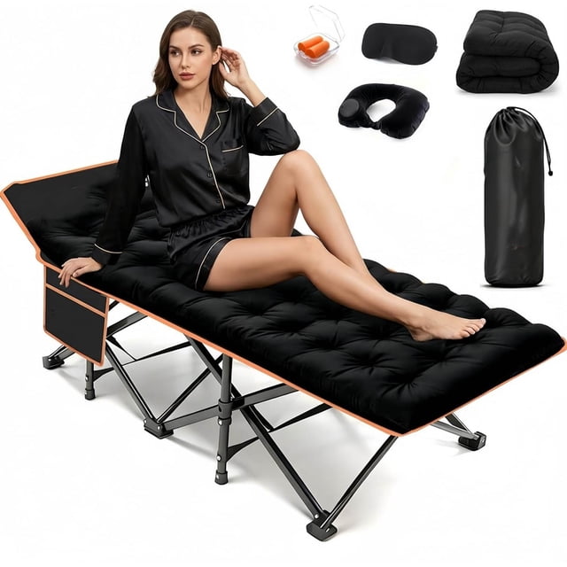 Catre Plegable para Adultos Individual - Cama Portátil de Campismo - Soporta 150 kg - Estructura de Acero Reforzado - Ideal para Exteriores, Camping, Viajes y Visitas (Negro)