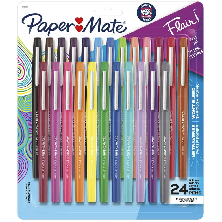 Paper Mate® Point Guard Flair Felt Tip Porous Point Pen, Stick, Medium 0.7  mm, Assorted Ink and Barrel Colors, 12/Pack