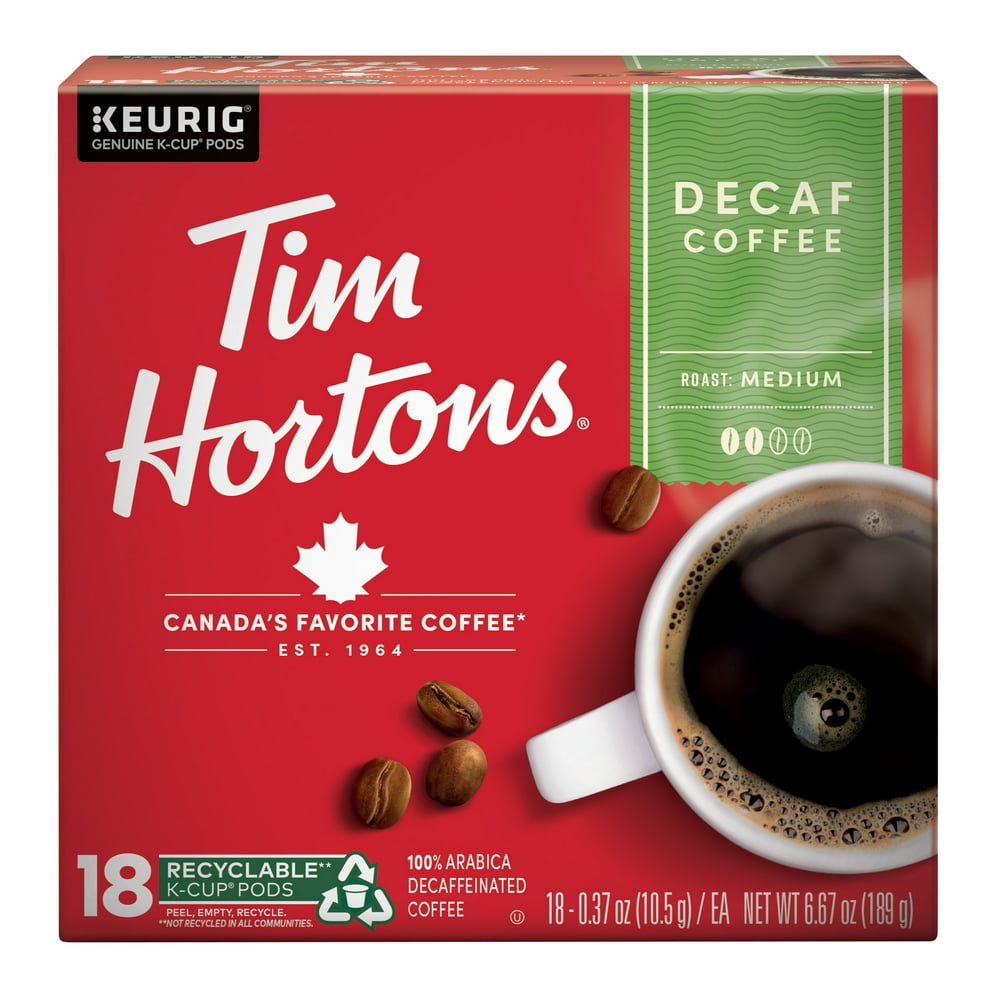 Tim Hortons Decaf KCup Coffee Pods, Medium Roast for Keurig Brewers