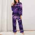 thumbnail image 2 of Yiaed Purple Hippo In Water Print Pajamas Women's Long Sleeve Sleepwear Soft Button Down Loungewear Pjs Lounge Set Nightwear Womens Pajama Pants-Large, 2 of 7