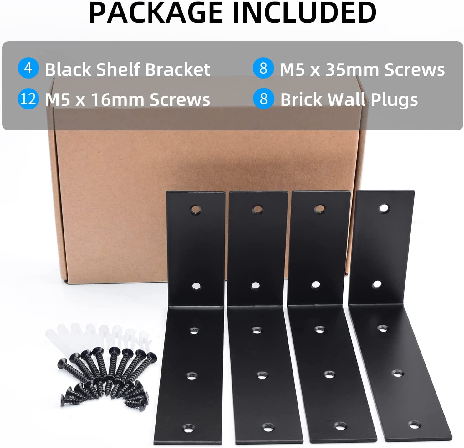 Black Shelf Bracket, 7 Inch L Brackets Heavy Duty, Stainless Steel Shelf Supports Wall Mounted for Floating Shelves, Includes Hardware, 4 Pack