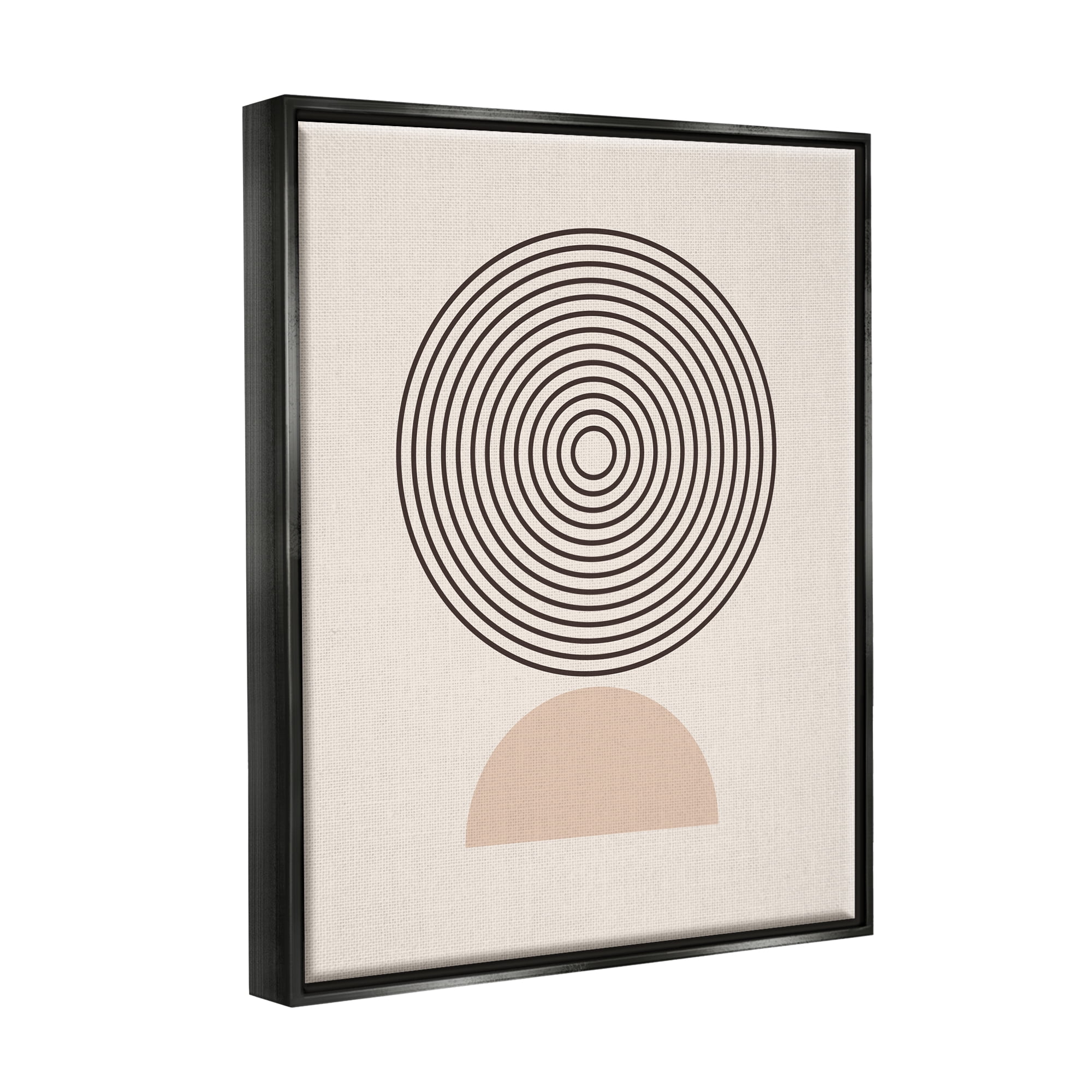 Stupell Industries Modern Circles on Beige Abstract Painting Black Floater Framed Art Print Wall Art, 17 x 21
